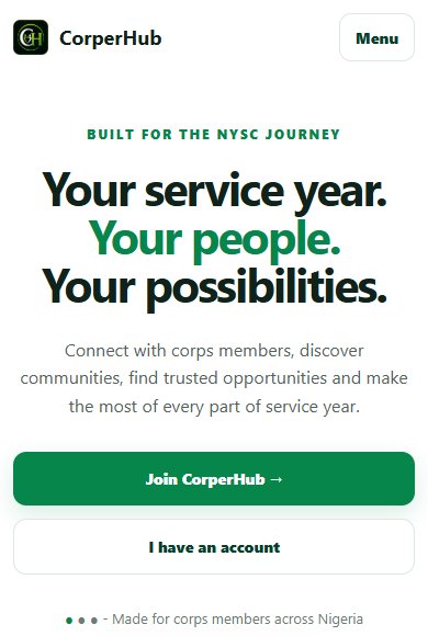 Capture of the CorperHub public website, not an app screen